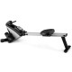 Folding magnetic rowing machine with adjustable resistance, U-shaped seat, and LCD monitor for home gym workouts.